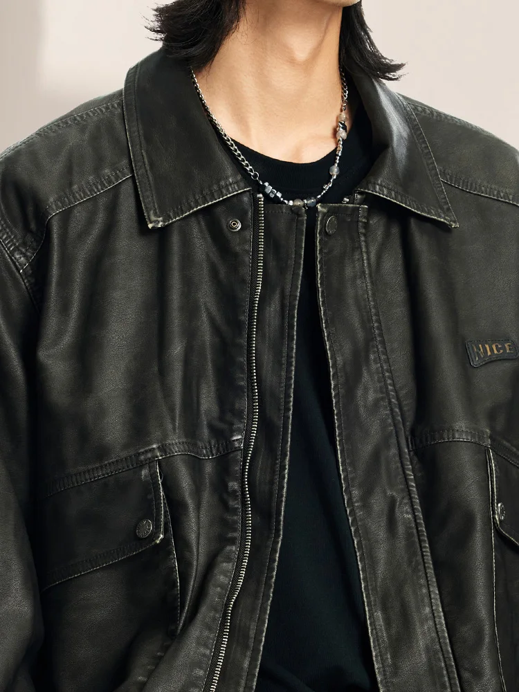 Модная черная повседневная кожаная куртка мужская осенняя устойчивая к пятнам