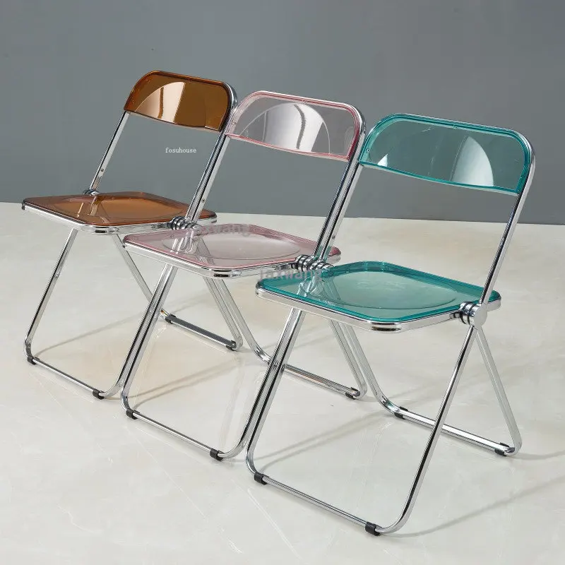 

Transparent Crystal Dining Chairs Nordic Folding Plastic Dining Chair Room Furniture Leisure Hotel Acrylic Back Dining Chair