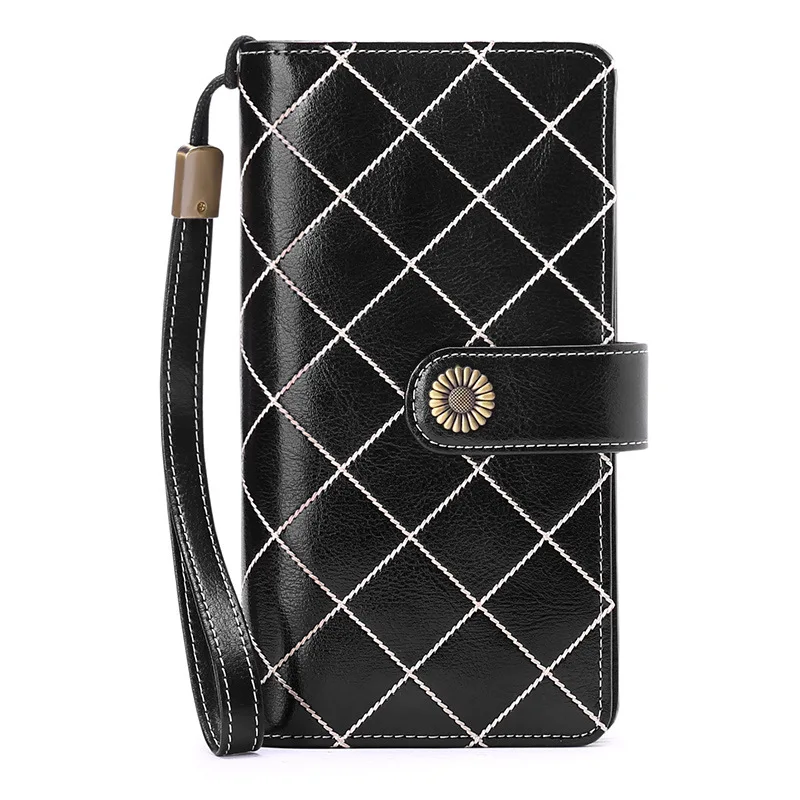 

Женские кошельки в клетку из 2022 натуральной воловьей кожи, длинный кожаный кошелек высшего качества, роскошный женский кошелек с держателе...