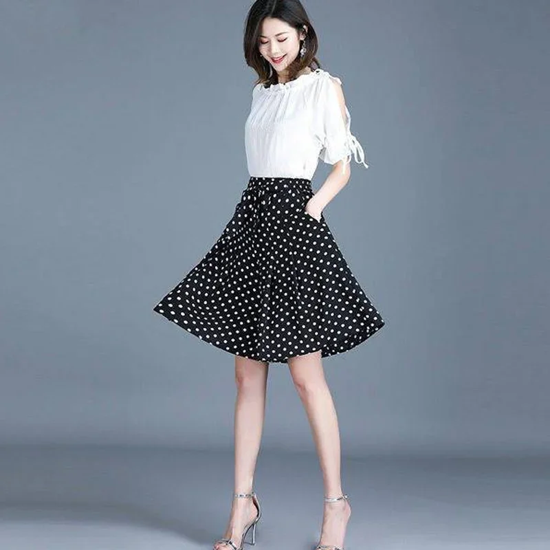 Летние новые свободные пять брюк в горошек с высокой талией большого размера