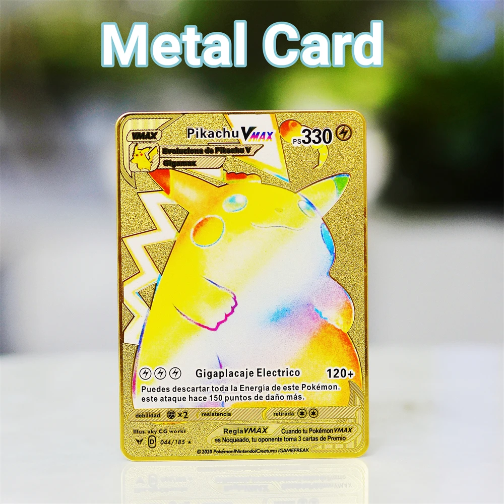 

Испанские карты покемона, металлические Покемоны, Пикачу, Mewtwo, Charizard Vmax, Золотая буква покемона, металлические аниме, настоящие железные кар...