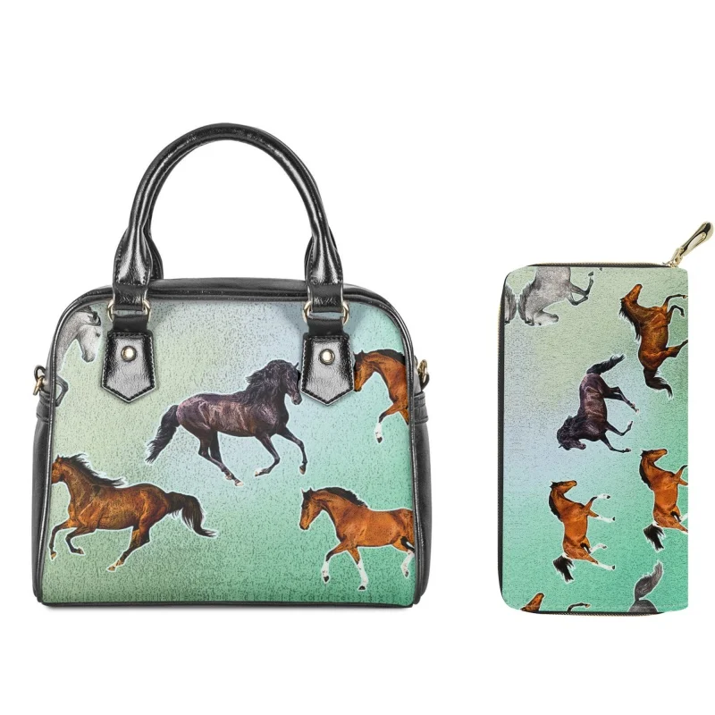 

Женская сумка-мессенджер twoheart, сумка-тоут из искусственной кожи с принтом лошадей, Набор сумок на плечо, косметичка