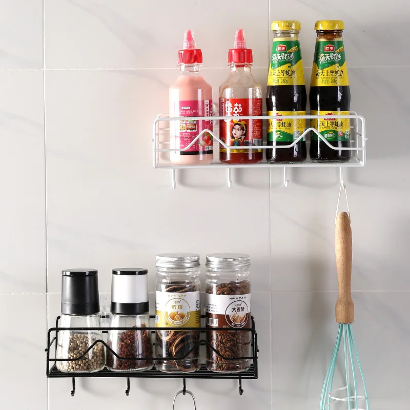 

Wall Mounted Shelf with Hook Drainable Large Capacity Kitchen Spice Sink Rack Bathroom Towel Cosmetic Shampoo Storage Container