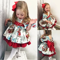 lzh 2022 new girls party dresses christmas costume for 1 6 year kids print big bow skirt birthday evening party princess dresses