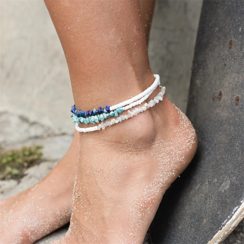 

Vlen Turquoises Irregular Natural Stone Anklet Jewelry Summer Beach Shell Beads Anklets for Women Girl Vacation Jewellery