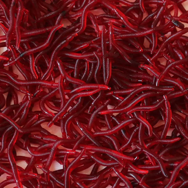 

50Pcs/100Pcs 3.5cm fishing Lure Simulation Earthworm artificial bait fishy Fluorescent Light Emitting smell realistic bait Red