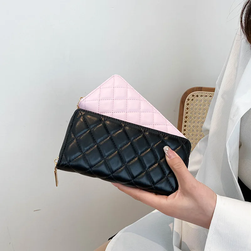 Korean Version Rhombus Long Ladies Wallet Zip Handbag Large Capacity Multi-card Money Clip Coin Purse