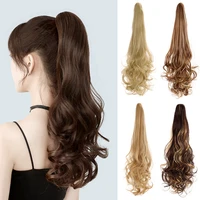 24 hairpiece synthetic ponytail extensions curly wavy long artificial natural hair color tail for women claw clip on hair