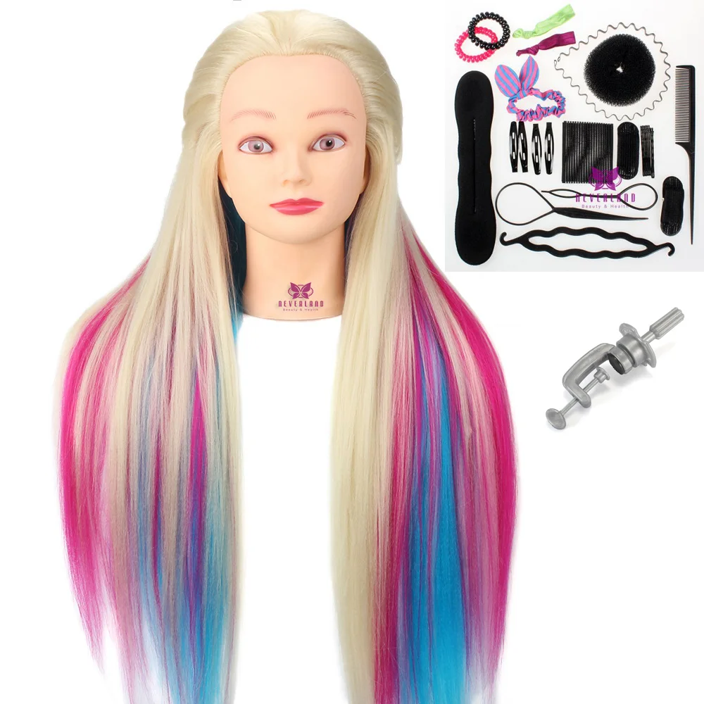 Ful Synthetic Hair Mannequin Head For Hairstyles Hairdressing Training Head With Table Clamp And Braid