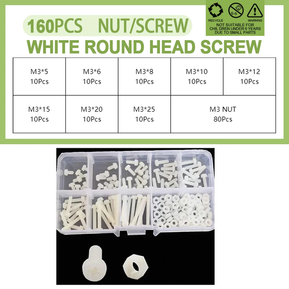 

Винт крестообразный M2 M2.5 M3 M4, белый, черный, с метрической резьбой, нейлоновая сковорода, круглая головка, крестообразный пластиковый болт, набор гаек в ассортименте