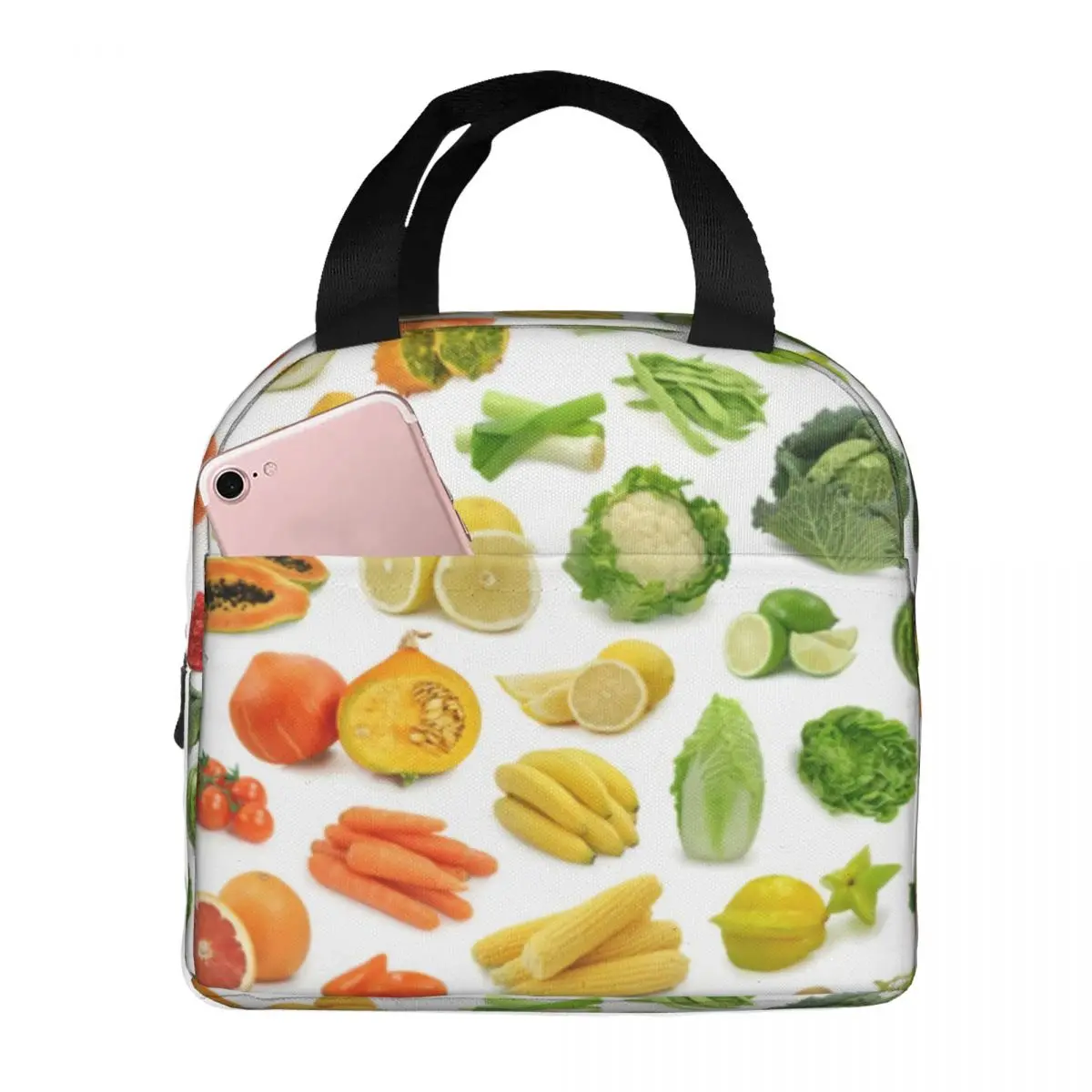 

Vegetarian Lunch Bag with Handle Fruits and Vegetables Carry Cooler Bag Refrigerator Modern Aluminium Thermal Bag