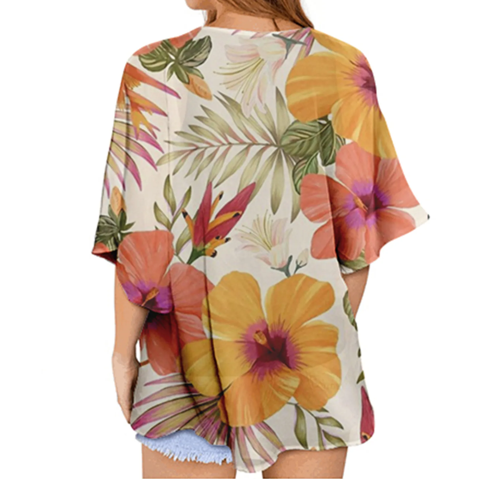 

Women Casual Loose Chiffon Floral Print Cardigan Jacket Chiffon Sheer Beach Shawl Cardigan Cardigans for Women White Lace