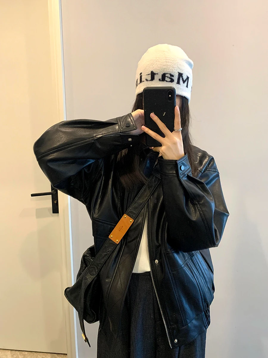 Американская осенняя мотоциклетная кожаная куртка в стиле ретро женская