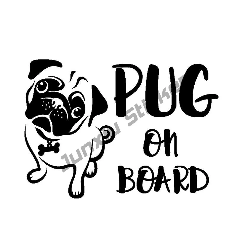

Fashion Laser Cute PUG ON BOARD Car Stickers for Bumper Window Motorcycle Creative Stickers Cover Scratches Accessories KK16cm