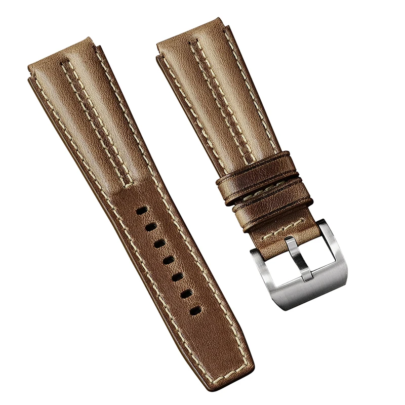 

Universal pin clasp canned watchband 22mm dual peak lift drum Holvin leather watchband manual for men and women