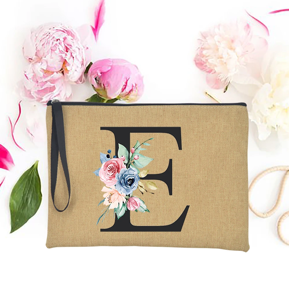 Сustom Initial Summer Bag New Flower Letter Bolsa Feminina Bachelorette Clutch Makeup Clutch Bag Organizer Case Bridesmaid Gift