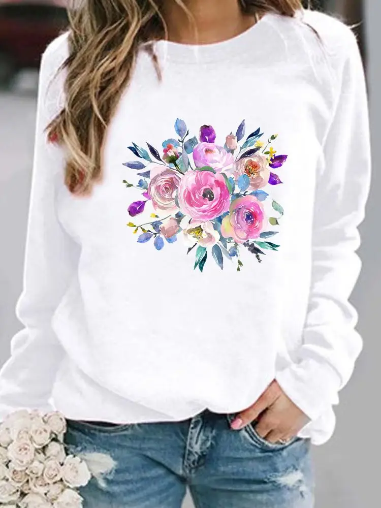 

Pullovers Women Clothing Fashion Ladies Spring Autumn Winter Hoodies Cartoon Flower New 90s Female Casual Graphic Sweatshirts