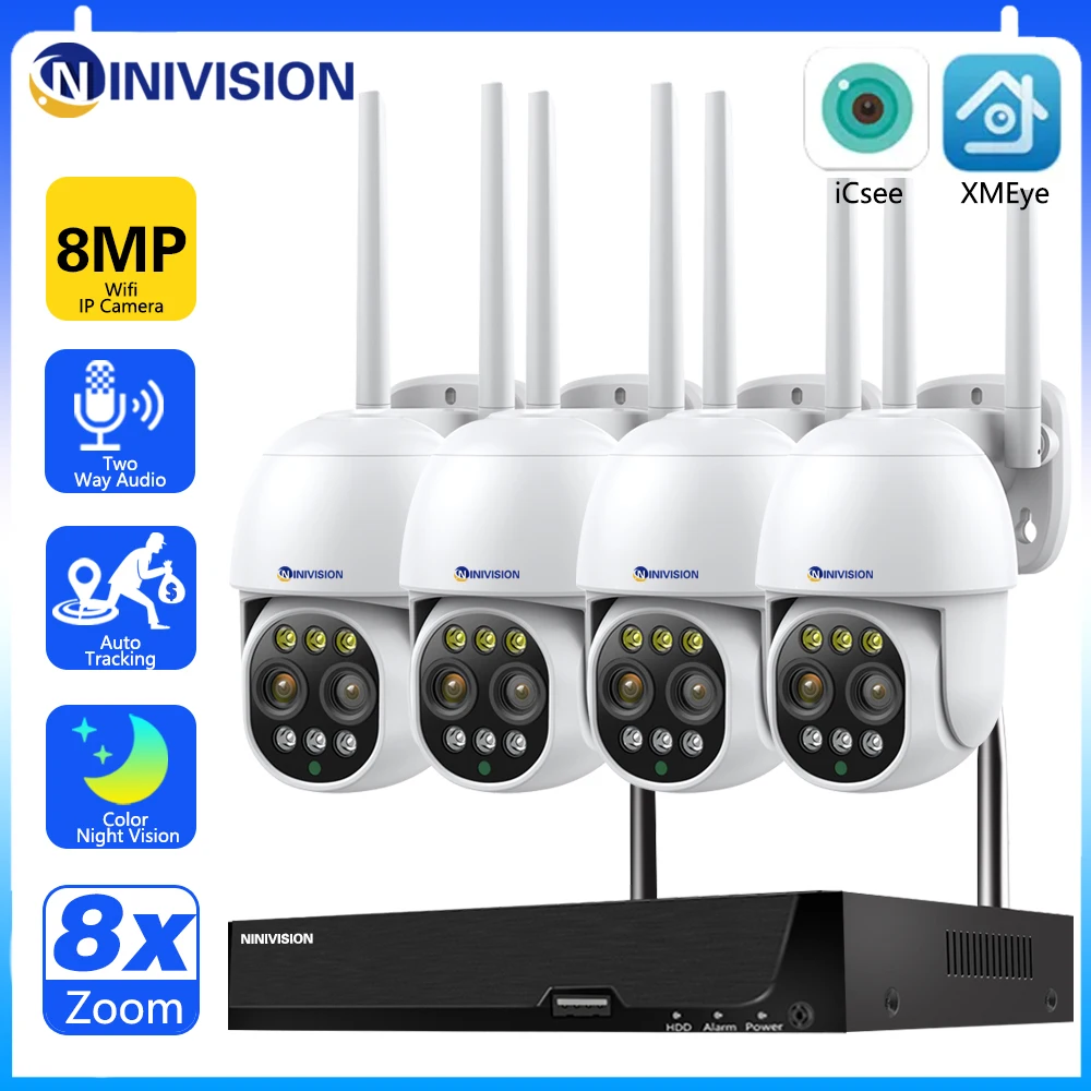

4K 8MP HD Security wifi camera 8CH NVR Outdoor IP66 Waterproof Video Surveillance Kit Home 8X Zoom CCTV cccam Two way Audio set