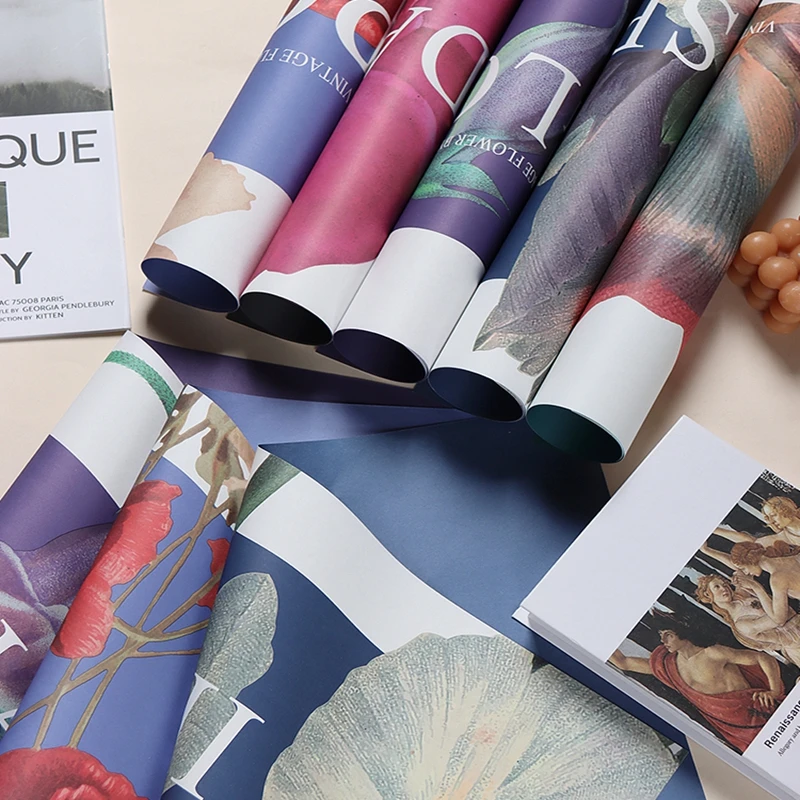 

10pcs French Retro Flower Paper 53X53cm Thickened Kraft Paper Floral Wrapping Scrapbooking Paper Gift Decorative Home Decoration