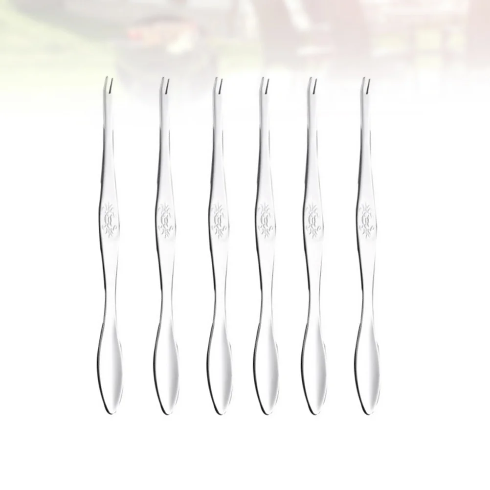 

6pcs Silver Eating Forks Stainless Steel Seafood Picks Lobster Crackers Fork Eating Tools for Home Restaurant