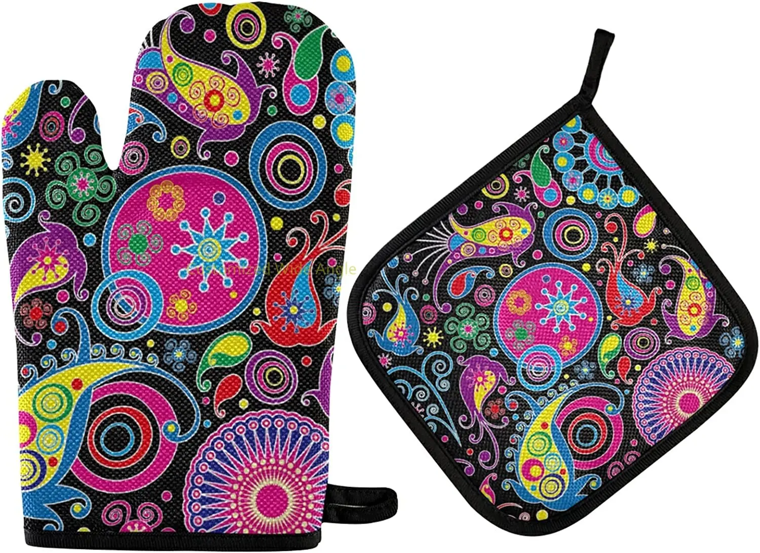 

Flowers and Paisley Oven Mitts and Pot Holders Insulated Gloves & Kitchen Counter Safe Mats for Cooking BBQ Baking Grilling