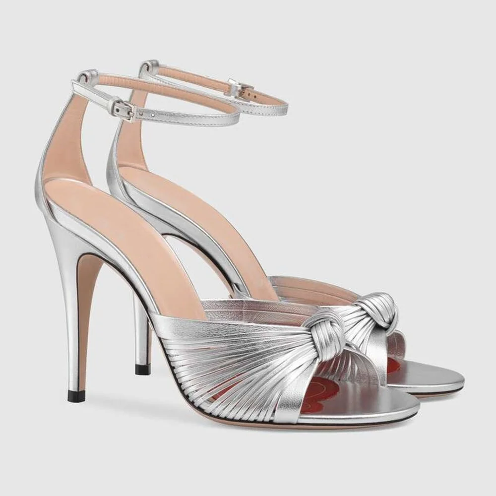 Gold Color Stiletto Heel Sandals Cross One Word Belt Round Toe Slingback Ankle Strap PU Sandals Women Fashion Party Large Size46