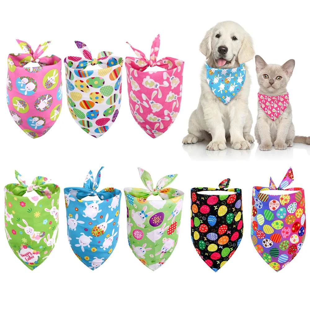 

Dog Bandana Spring Easter Cat Puppy Bandanas Scarf Rabbit Egg Small Dogs Bandanas Bibs Polyester Summer Pet Accessories Supplies