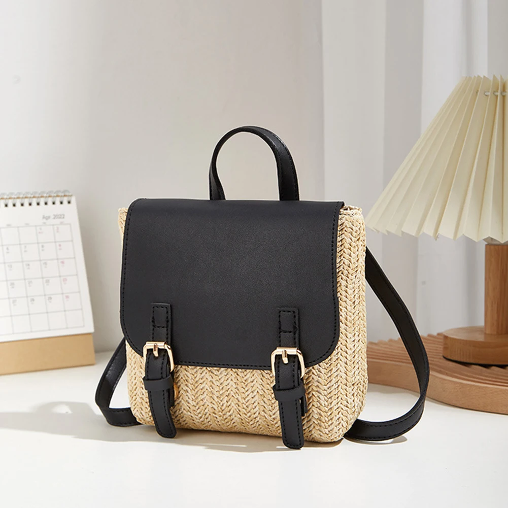 

Women Backpacks Straw PU Leather Preppy Style Shoulder Student Girl Multifunctional Small School Backpack Women