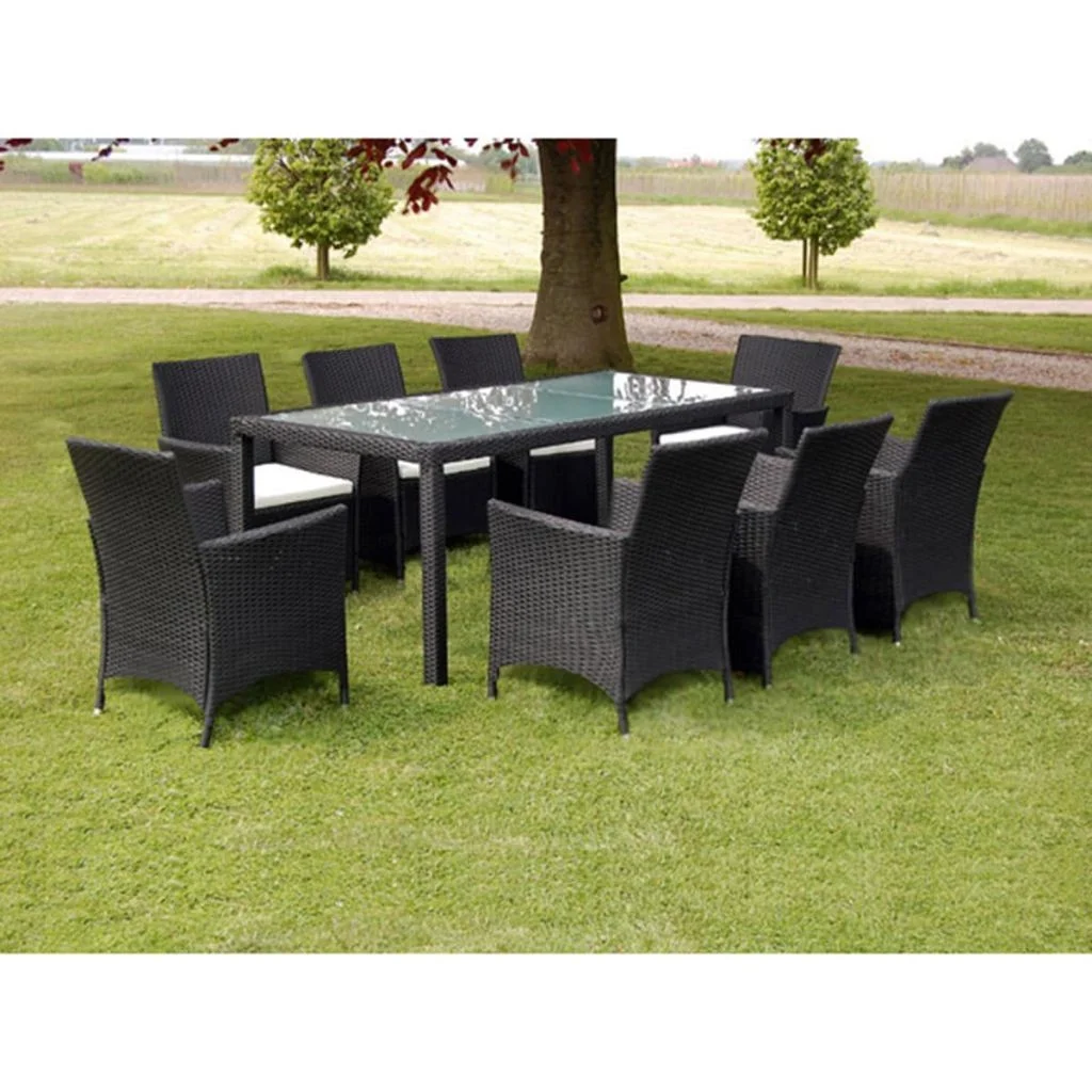 17 Piece Garden Furniture Set Poly Rattan Black