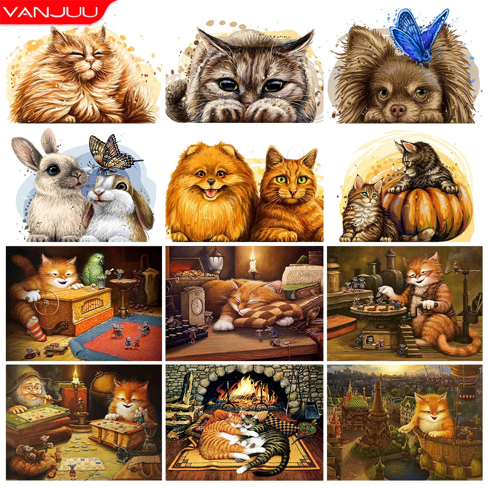 

Cartoon Cat 5D DIY Diamond Painting Kit Animal Dog Diamond Embroidery Painting Full Square/Round Diamond Mosaic Home Decor Gift