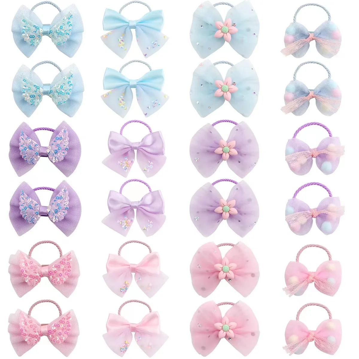 

10Pair/Lot Cute Bows Hair Ties For Girl Kids Elastic Hair Bands Holders Shine Headwear Girl Hair Accessories Scrunchie Ornaments