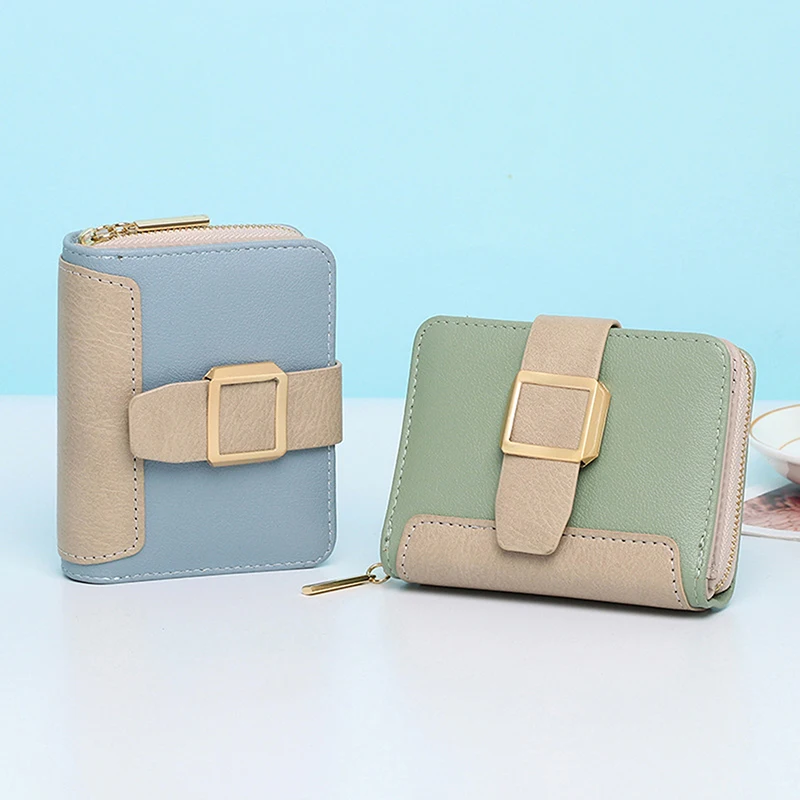 

Women's Wallet Green/black/blue/gray Fashion Card Holder Zipper Coin Purse PU Leather Credit Card Case Money Bag 1PC