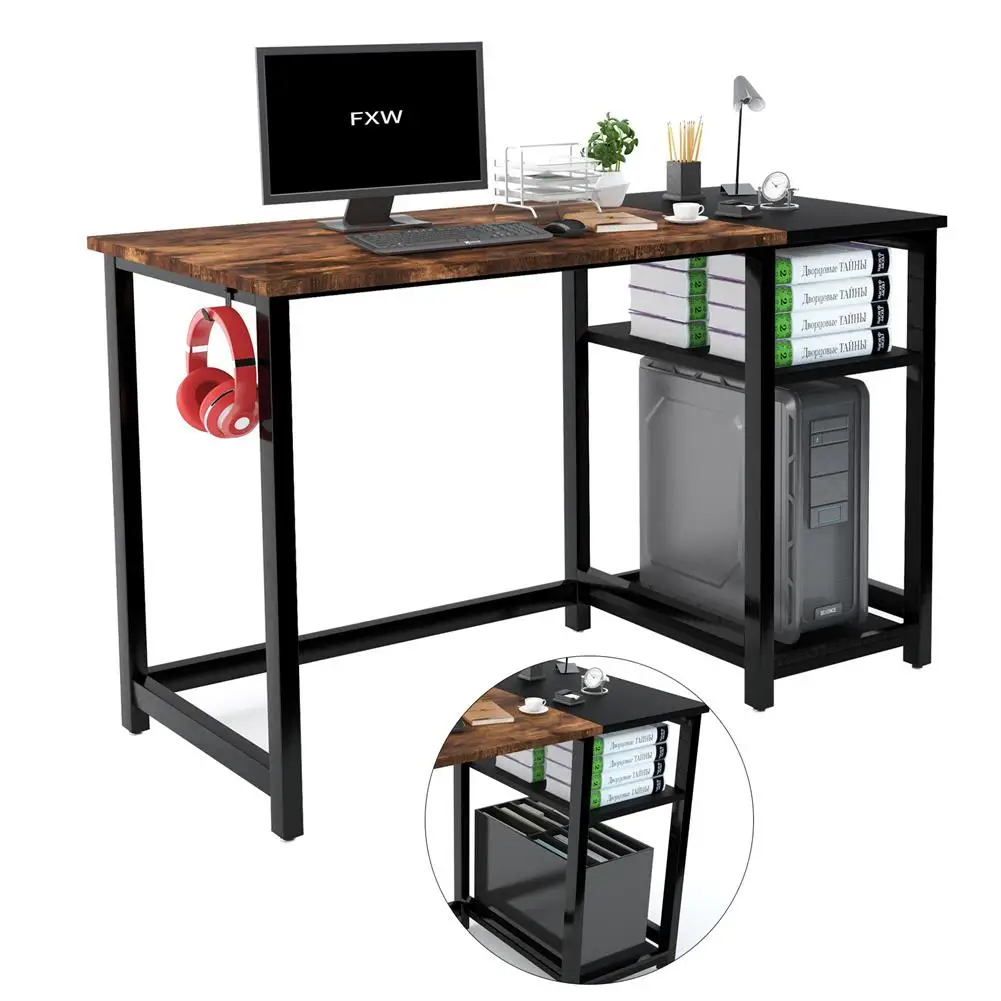 US StockMetal 47-inch Home Computer Desk Waterproof Tabletop Multi-purpose Office Table With Storage Shelves