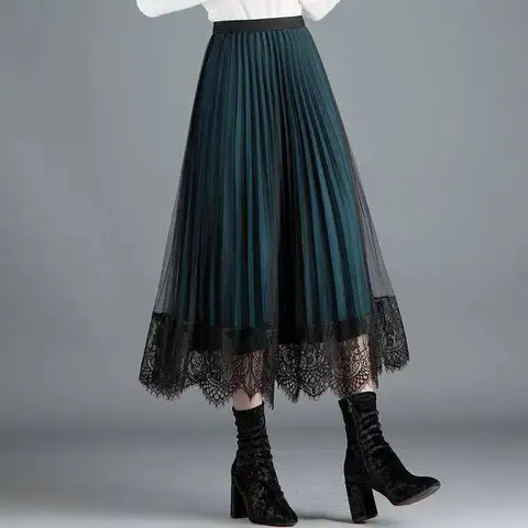 Vintage Lace Gauze Women's Skirt 2022 Spring New Elegant Fashion Floral Loose Midi High-waisted Skirts Female Clothing