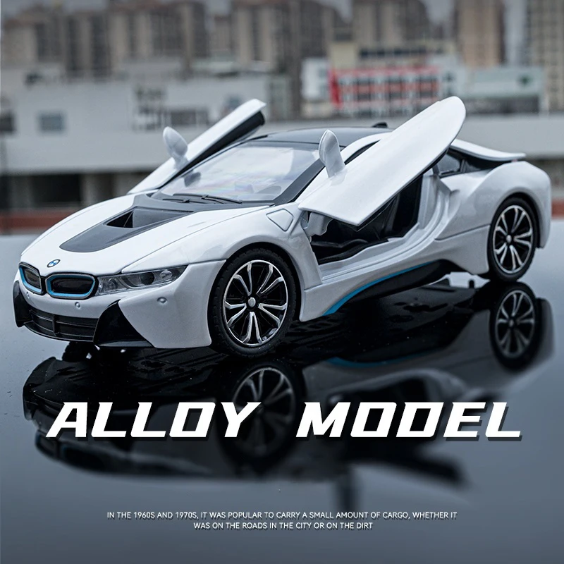 

1:24 BMW I8 Supercar Alloy Car Diecasts & Toy Vehicles Car Model Sound and light Pull back Car Toys Gifts