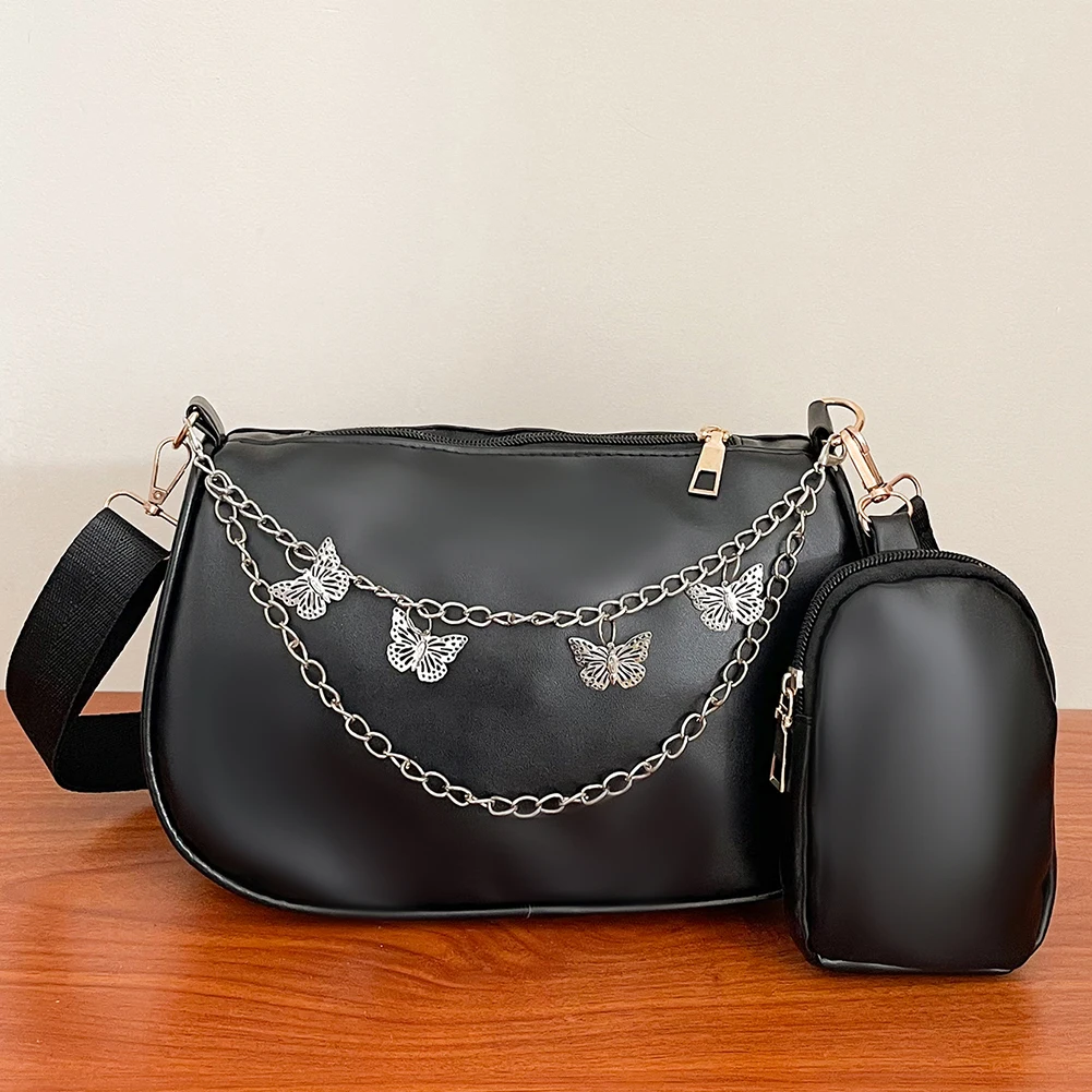 

Women Shoulder Bags Solid Color Chain Messenger Bag Female PU Leather Butterfly Chain Bag Multifunctional Handbags