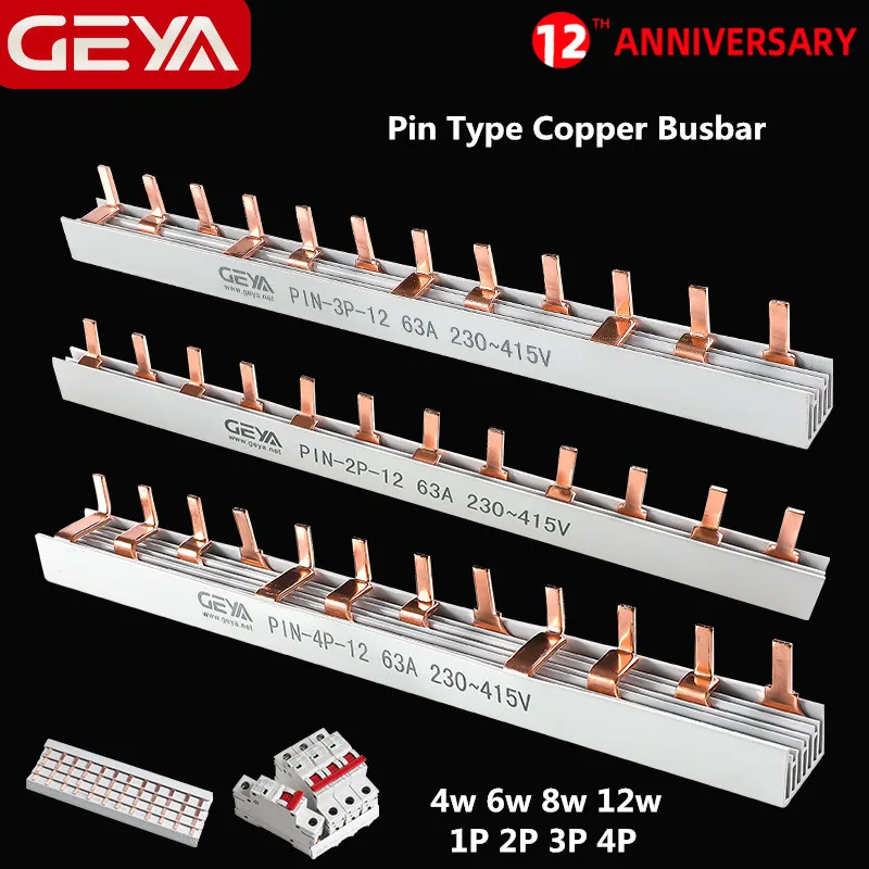 

GEYA PIN TYPE Fork Type Copper Busbar for Distribution Box Circuit breaker MCB 63A Connector Busbar Connection