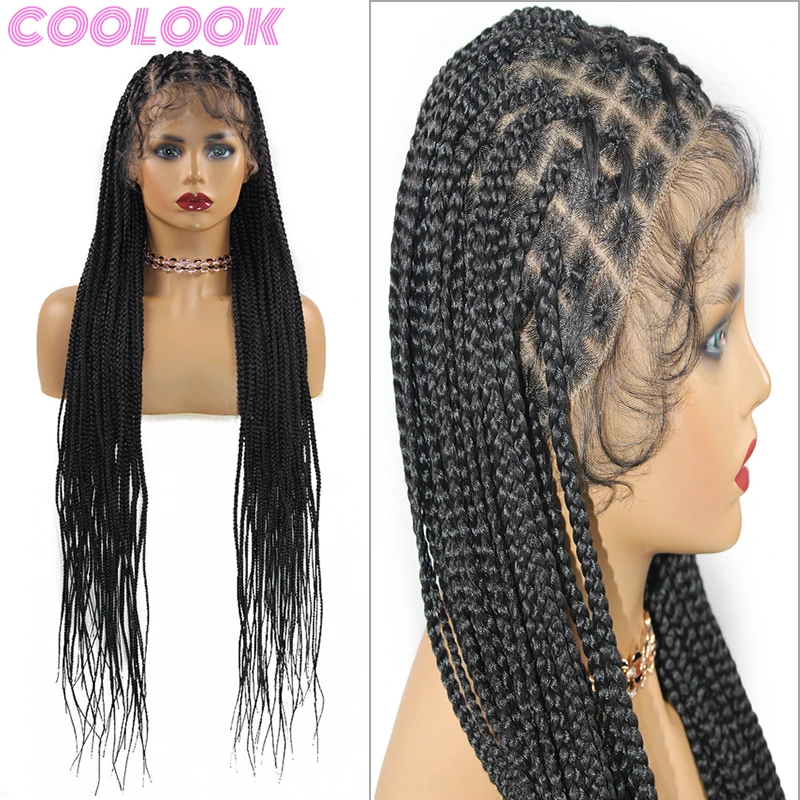 

36Inch Full Lace Box Braided Wigs Criss Cross Braids Lace Front Wigs for Black Women Knotless Synthetic Braid Lace Frontal Wigs