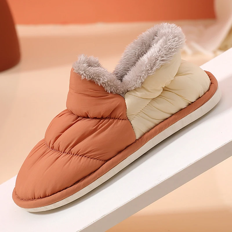 Women's Winter Slippers for Home Short Plush Warm House Slippers Solid Striped Indoor Slippers Female Plus Size 44-45 Soft