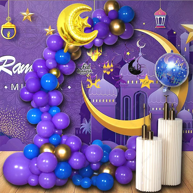 

90pcs Muslim Eid Mubarak Balloons Aid Moubarak Decors Ramadan Kareem Festival Decorations Banner Star Moon Foil Balloon Party