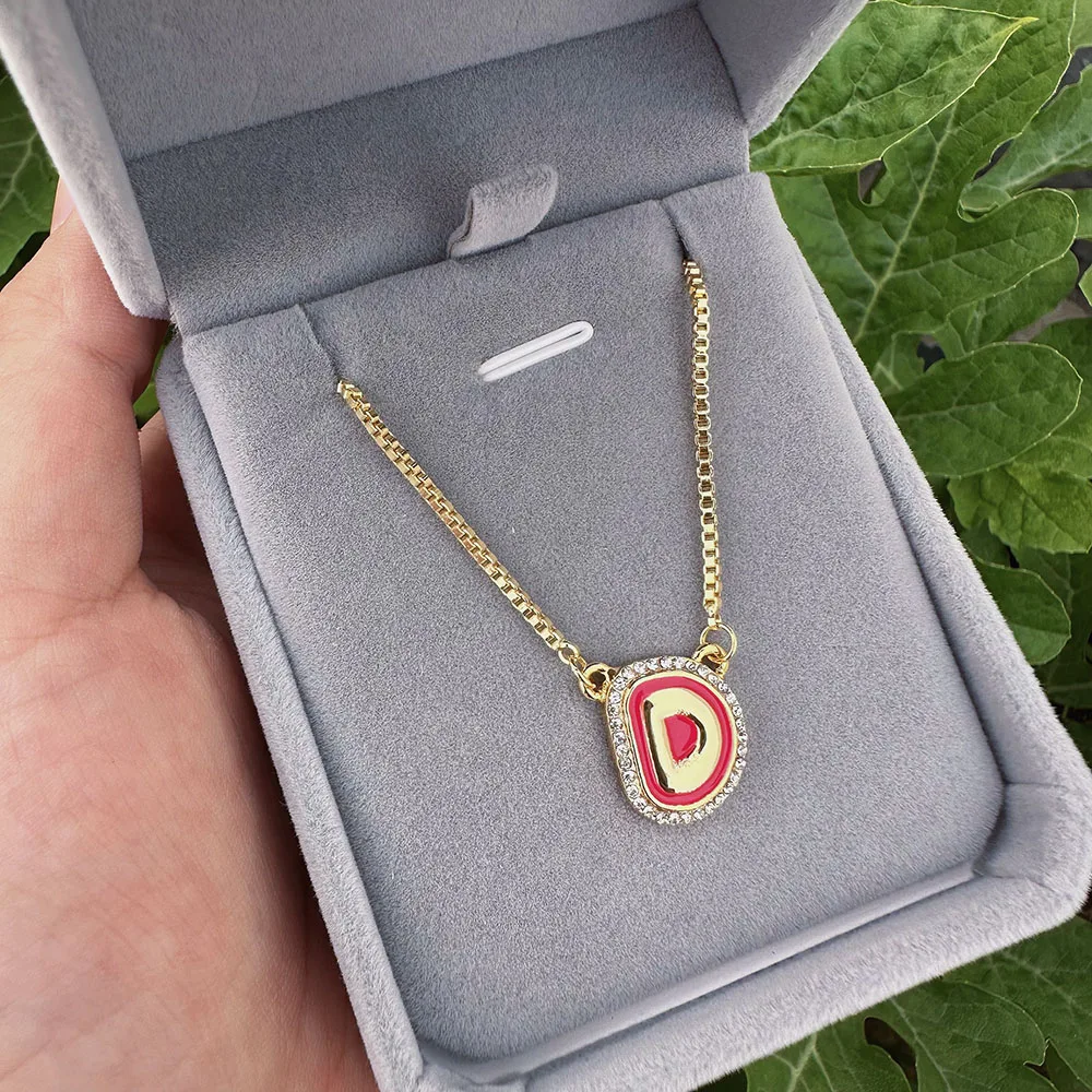 Custom Single Letter Necklace Enamel Colored Letters Necklace Inlaid Zircon Necklace For Women Gift