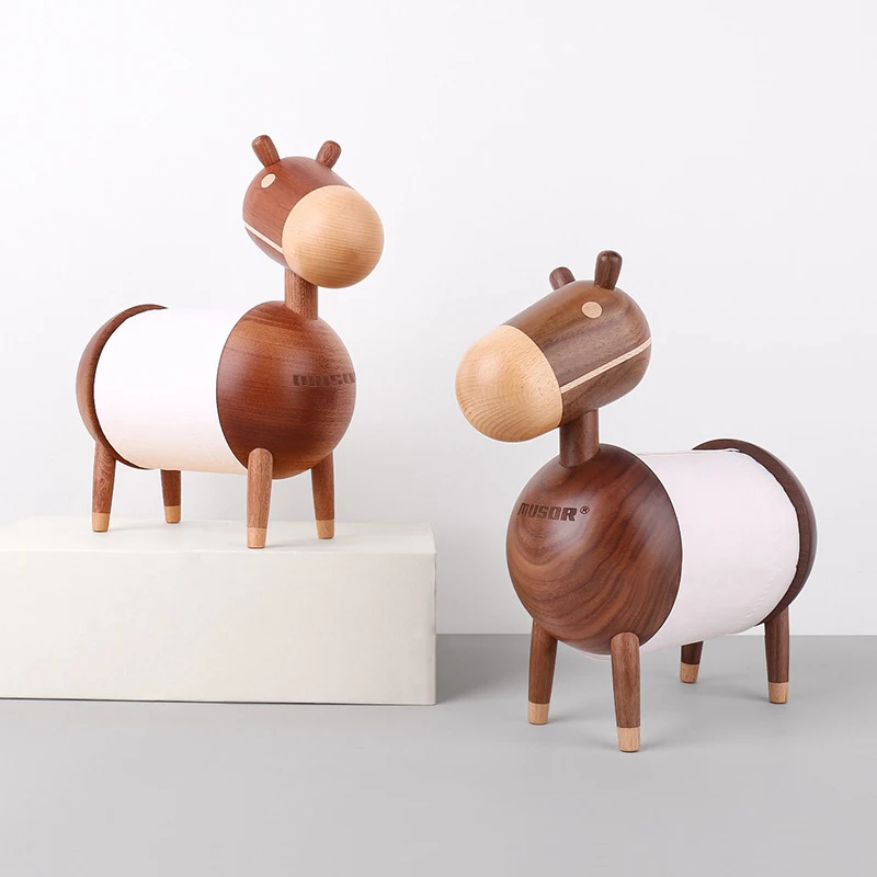 

Cartoon Little Donkey Creative Wooden Paper Towel Holder Solid Walnut Wood Bathroom Toilet Roll Paper Holder Wooden Crafts