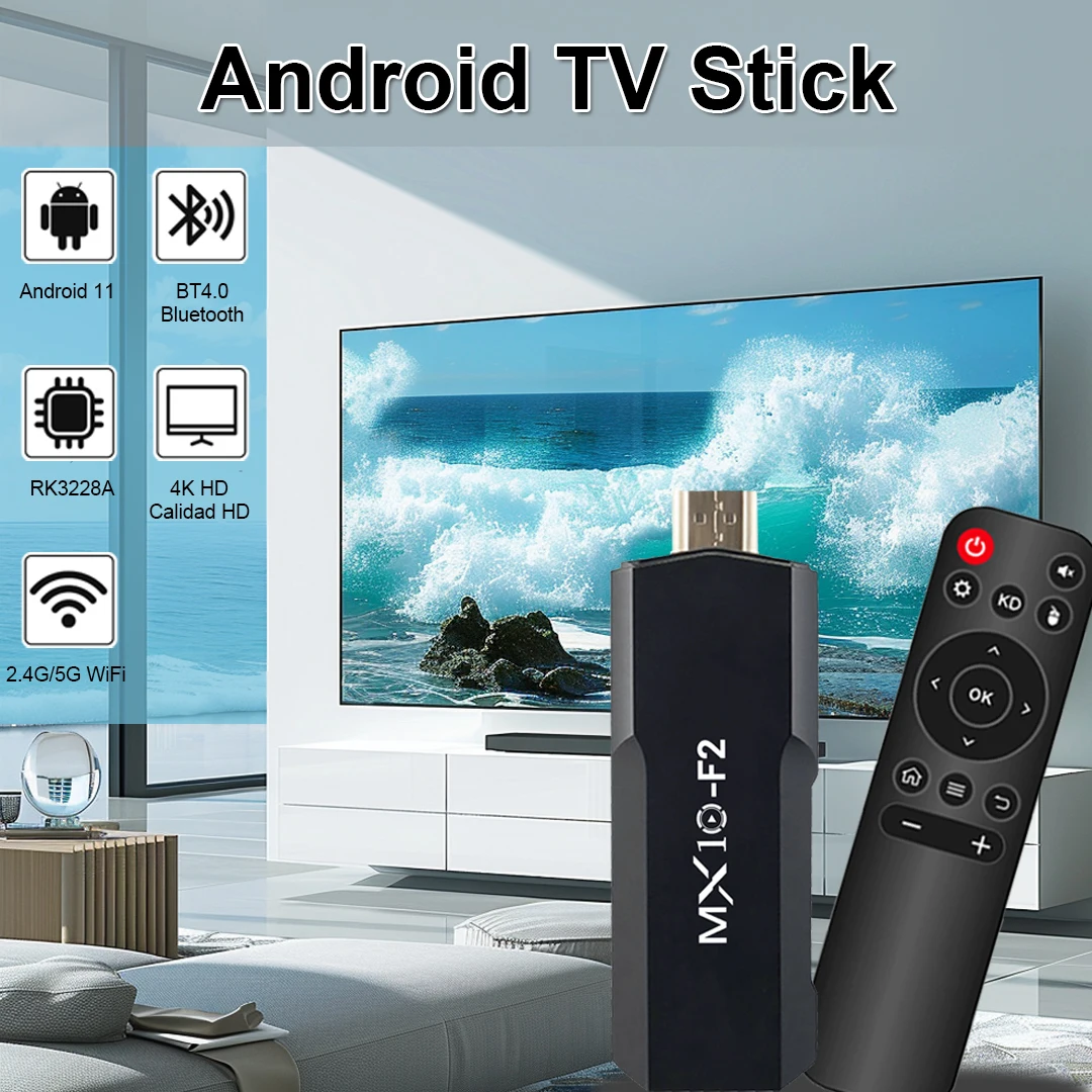 Фото Smart TV Stick MX10 F2 Allwinner RK3228A WiFi 2.4G/5G BT4.0 ARM Mali-400 MP2 Android TV Stick Android 11 №1