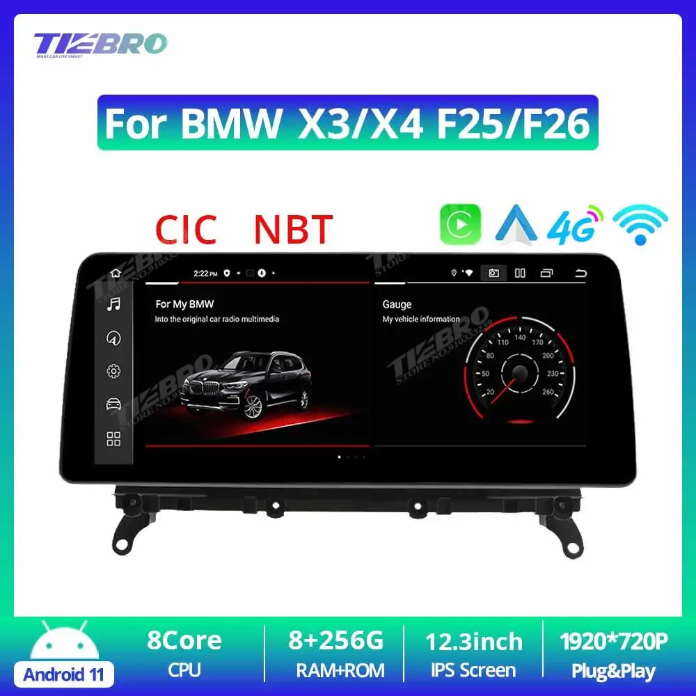 

TIEBRO 12,3 ''8G + 256G Android авто для BMW X3 X4 F25 F26 CIC NBT Автомагнитола Android 11 Carplay Авто Радио стерео Мультимедийный Плеер