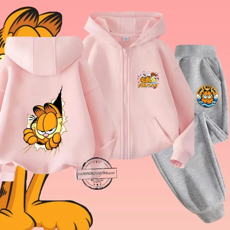 Детский комплект рубашек Garfiel на молнии с мультяшным аниме принтом осень/зима