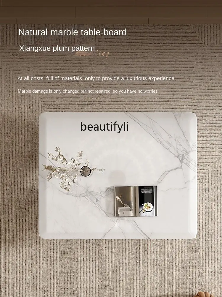 Cream Style Natural Marble Tea Table Silent Small Apartment Modern Simple Solid Wood | Coffee Tables