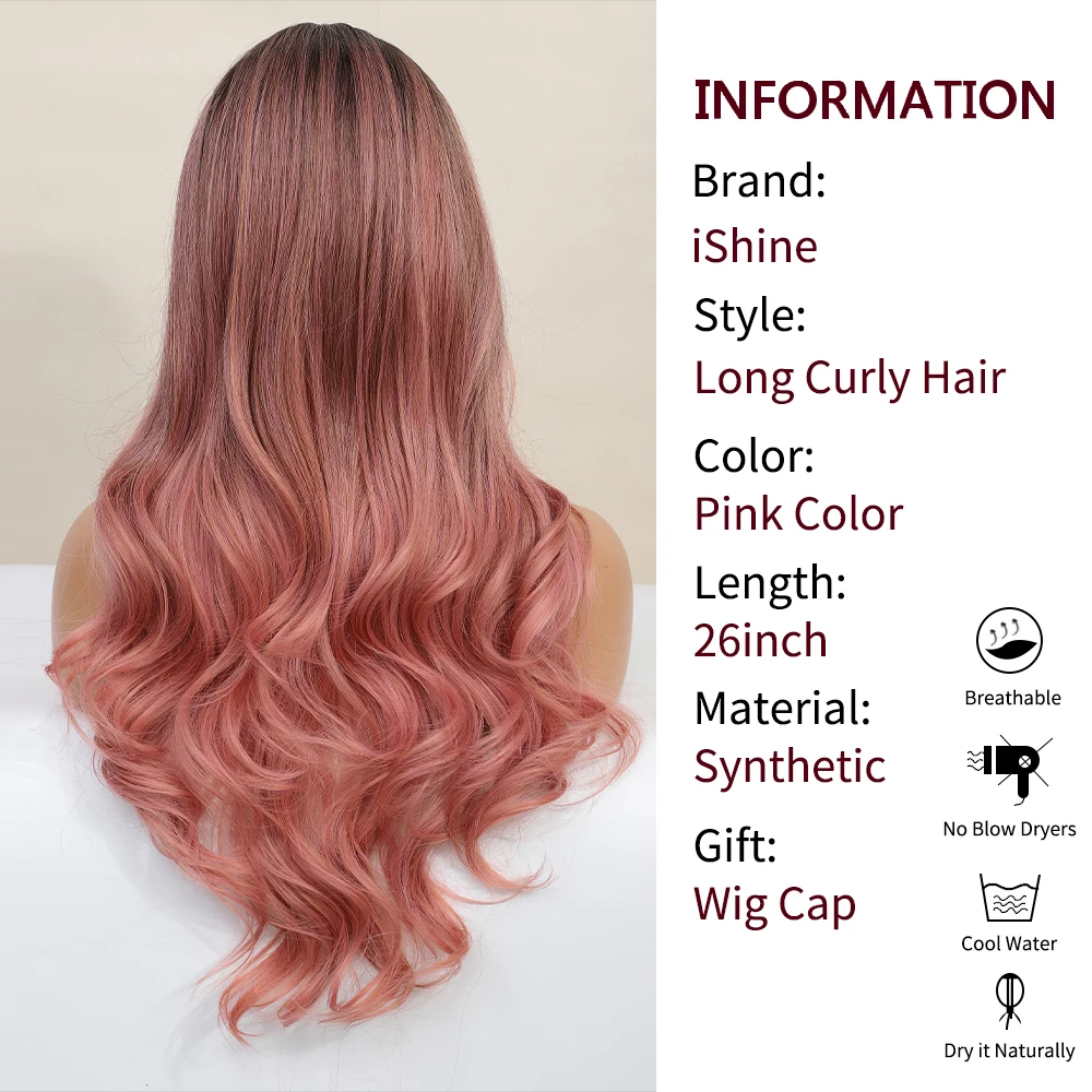 U.SHINE Ombre Brown Mixed Pink Blonde Long Synthetic Wave Wigs for Women Heat Resistant Colorful Fiber Cosplay Lolita Wigs