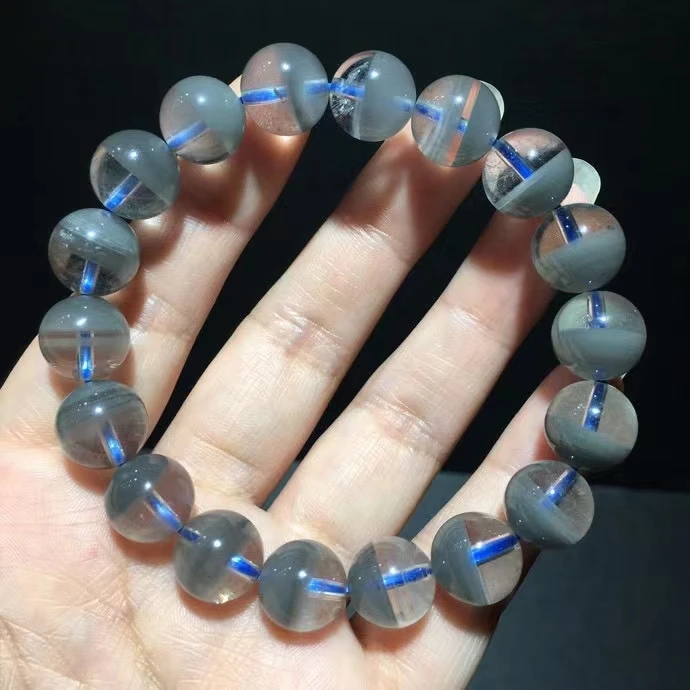 

Natural Blue Phantom Quartz Clear Round Beads Bracelet Women 11.2mm Crystal Blue Phantom Jewelry Clear Stretch AAAAAA