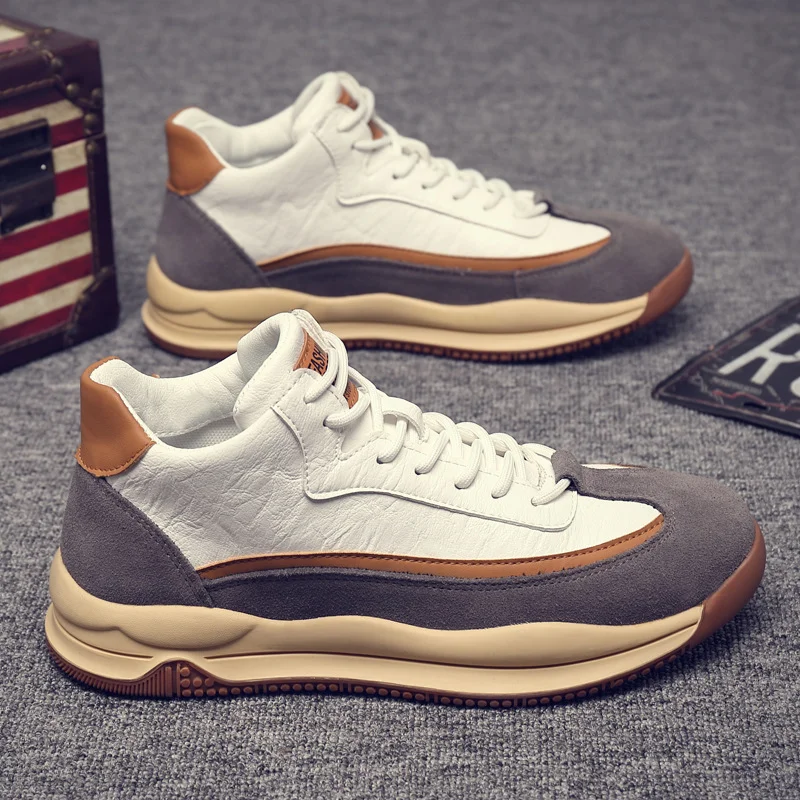 1950s Retro Men Shoes Height Increasing Casual Sports Small White Trendy Thick Bottom Old Dad