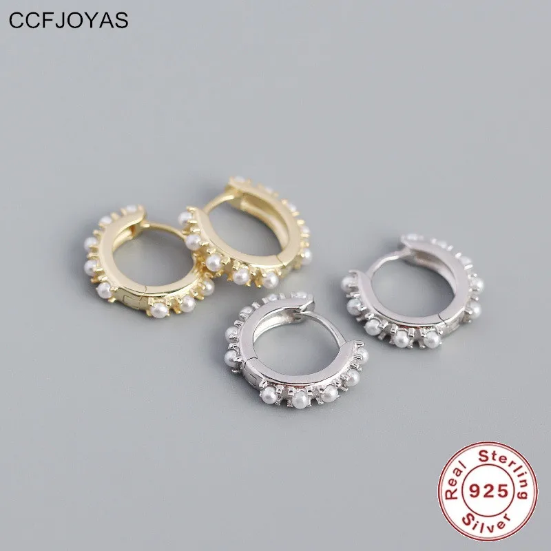

CCFJOYAS 9.5mm 925 Sterling Silver Pearl Hoop Earrings European and American Metal wind Geometric Round Circle Earrings Jewelry